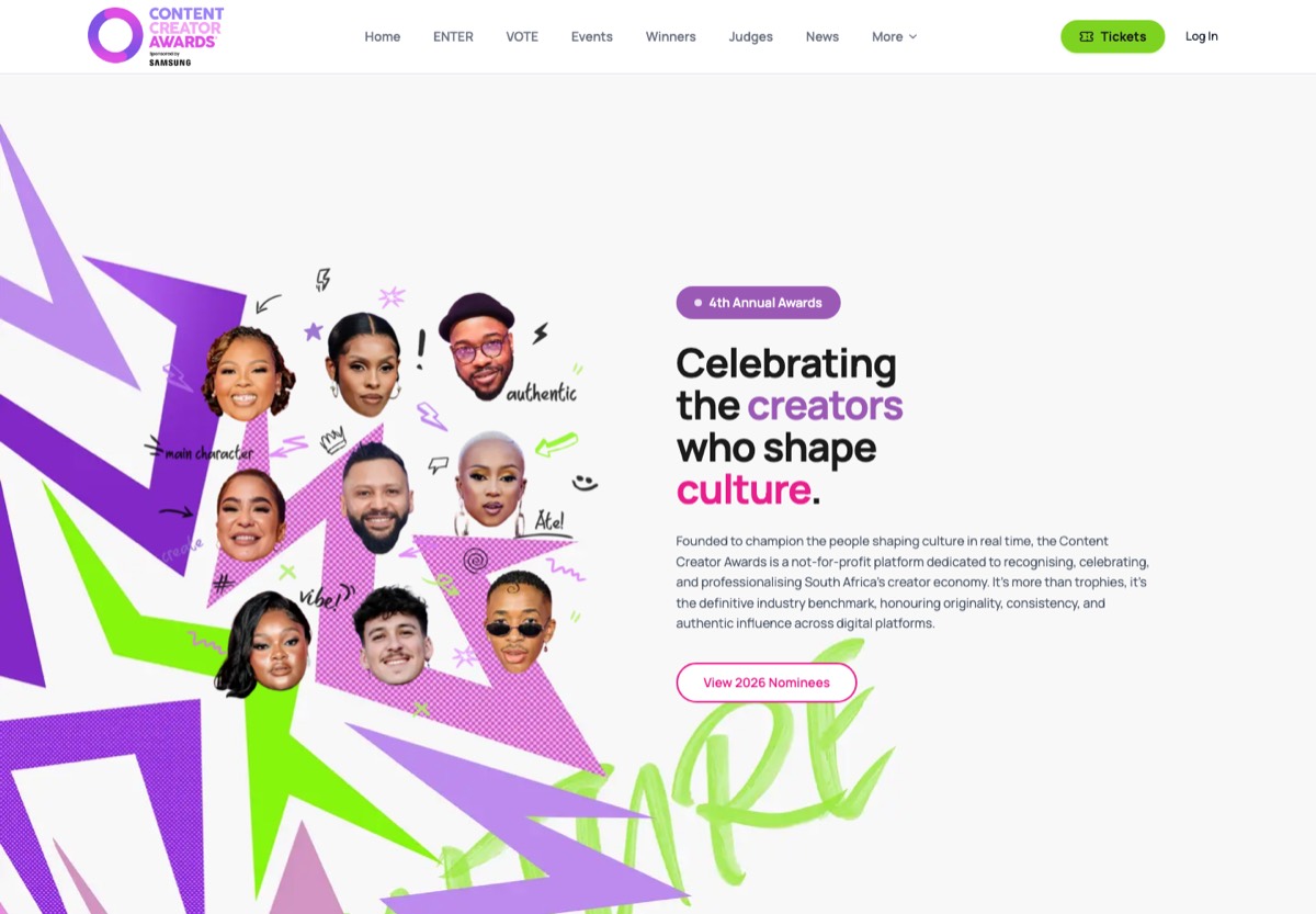 The Content Creator Awards home page